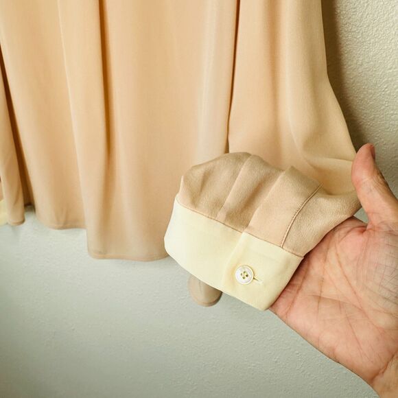 Stella McCartney Light Peach Silk Blouse Cream on Collar Button Placket Cuffs 42 - Picture 5 of 12